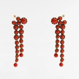 Red and Gold Dangle Earrings NWT Zara